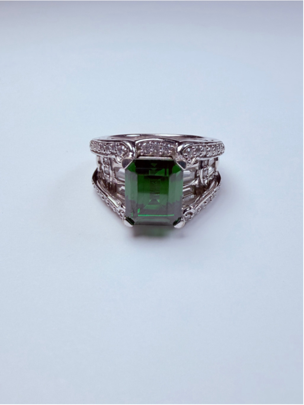Colleen Lopez Emerald Cut Green Cubic Zirconia 925 Sterling Silver Cocktail Ring